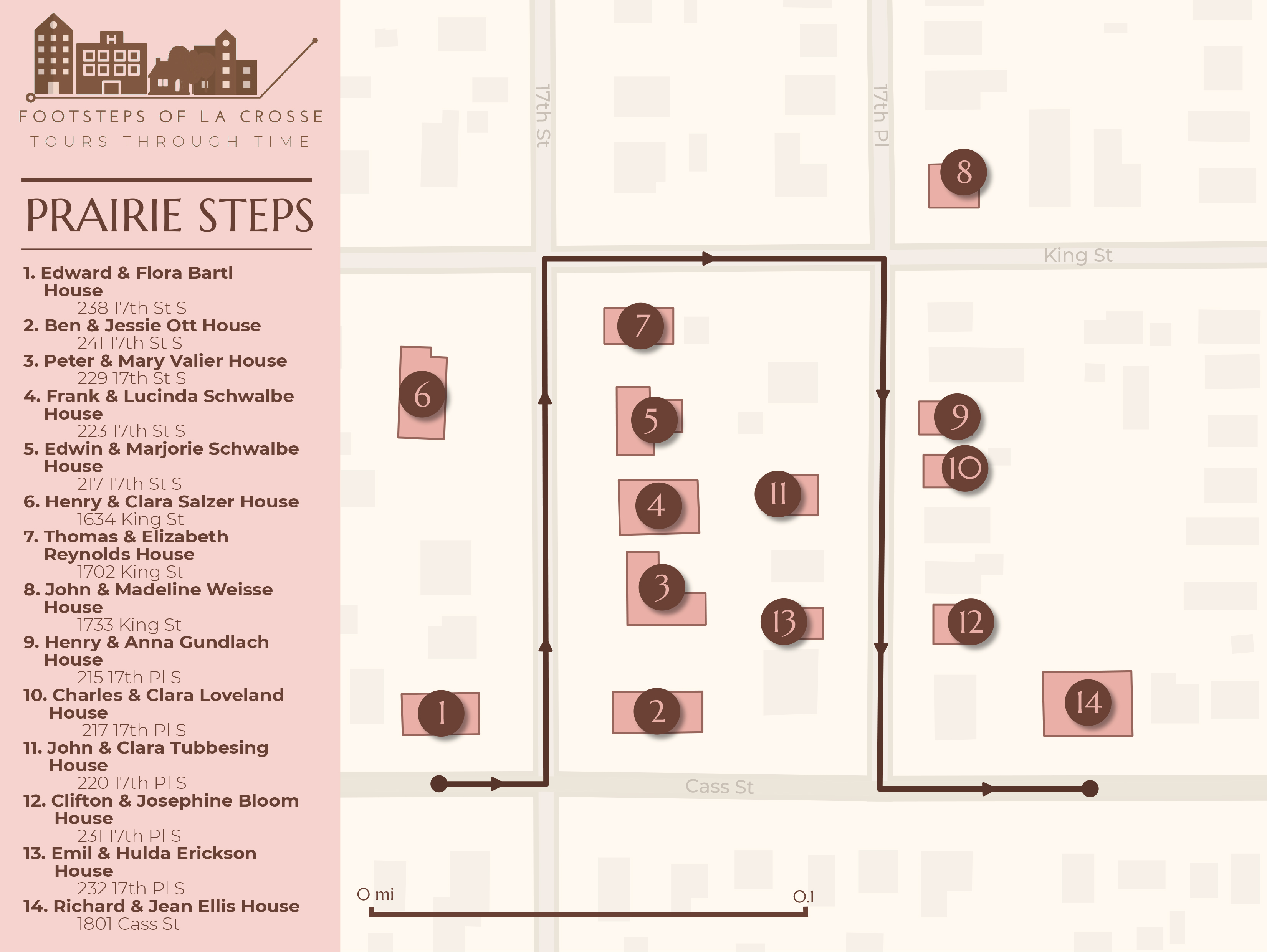 map showing route for prairie steps tour