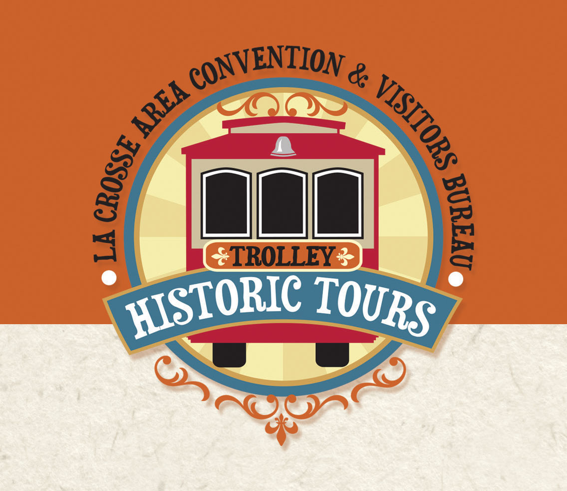 historic trolley tour logo showing a cute red trolley