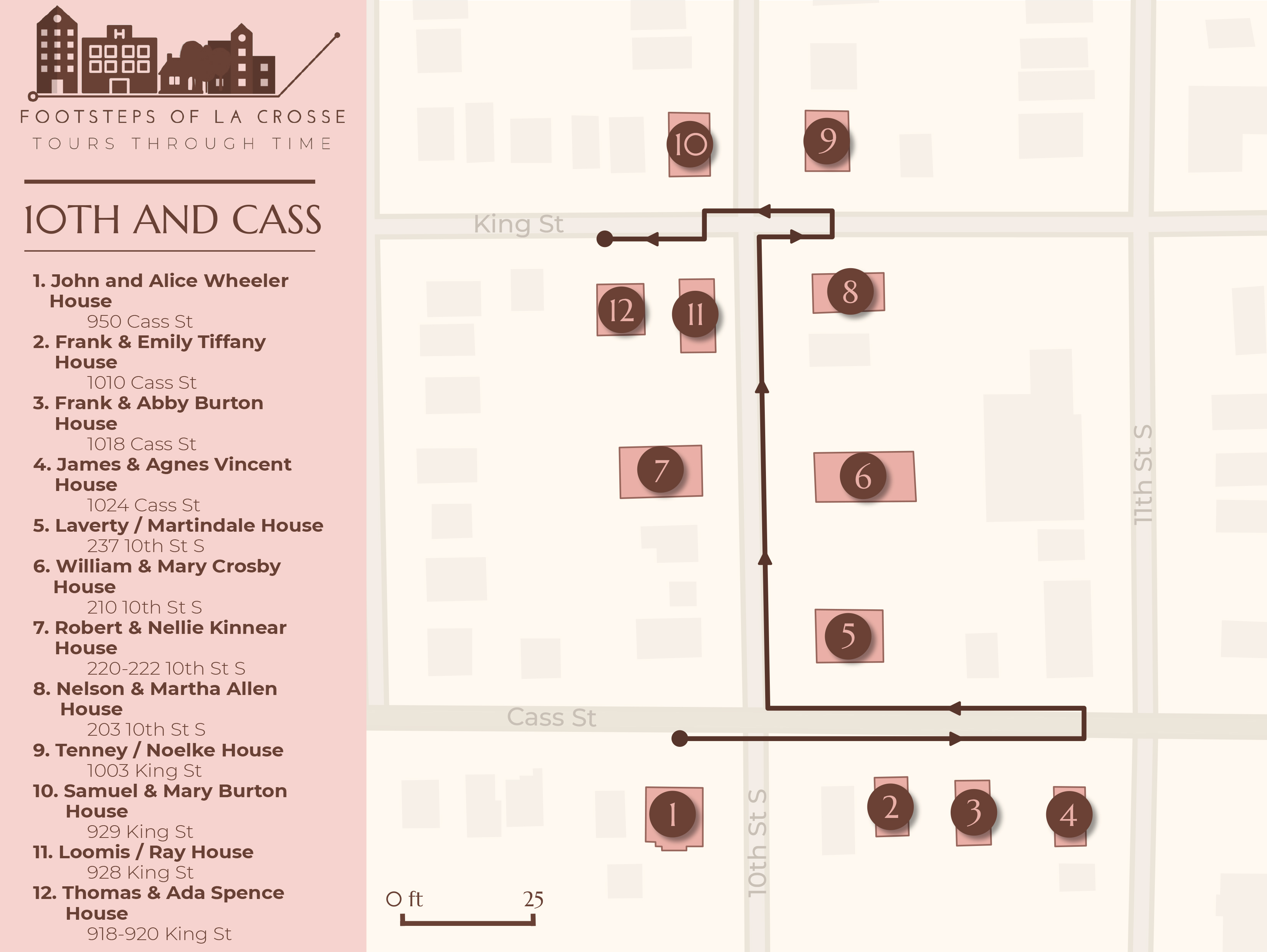 map showing 10th and cass neighborhood with route for tour